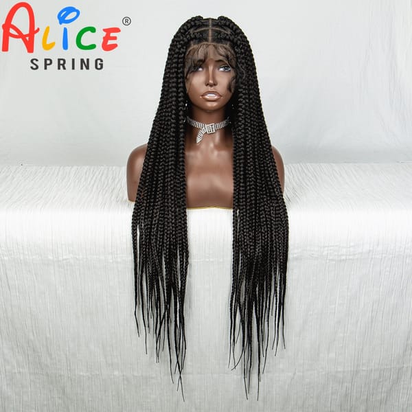 Full Lace Synthetic Braided Wigs 34 Inches Crochet Braid Lace Front Wigs Knotless Box Braids Wigs with Baby Hair for Black Women