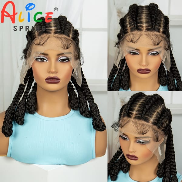 16 Inch Synthetic Transparent Full Lace Cornrow Braided Wigs Lace Frontal Braiding Hair WigsWith Baby Hair for Black Women