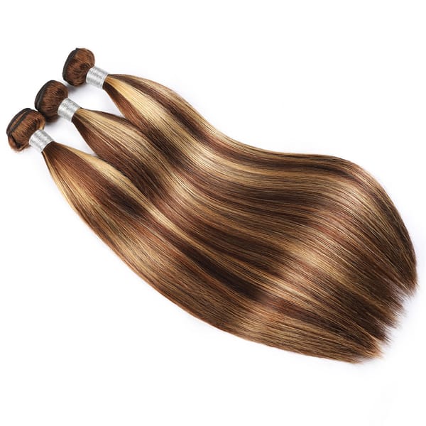 P4/27 Human Hair Bundle Highlight Pre-colored Wefts Dark Brown With Honey Blonde 1Pc/2Pcs/3Pcs Remy Brazilian Hair Extension