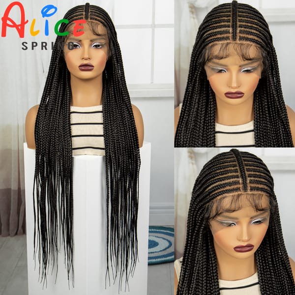 36 Inch Natural Straight Synthetic Cornrow Braided Wigs Full Lace Synthetic Braiding Hair Wigs For Black Women With Baby Hair