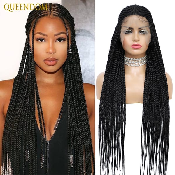 Designed Fulani Cornrow Braided Wigs Synthetic Hd Lace Knotless Box Braids 36'' African Braided Lace Front Wigs With Baby Hair