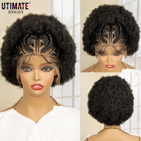 Afro Kinky Curly Braided Wigs for Black Women 13x6 Lace Frontal Synthetic Cornrow Braiding Wig with Baby Hair for African Women