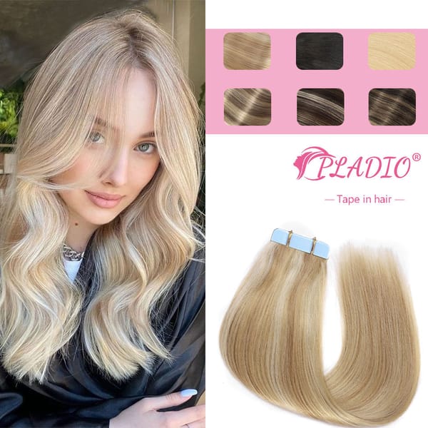 PLADIO Tape In Hair Extensions Human Hair Real Natural Hair European Straight Blonde Skin Weft Adhesives Remy Hair Extension