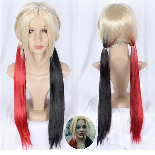 Fashion Long Black & Red Straight Cosplay Women's Syntheti Party Hair Wigs