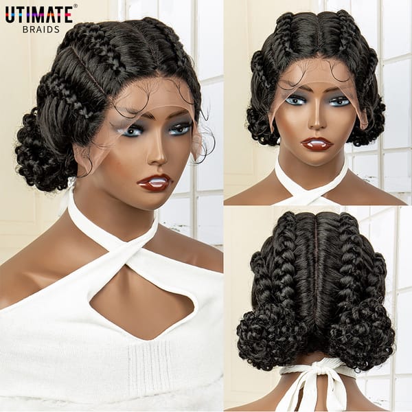 Synthetic Braided Wigs Bun Updo Wig Lace Front Wig with Baby Hair Lace Cornrow Braiding Wigs for Africa American Women Daily Use