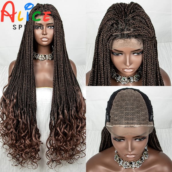 36 Inch 1B-30 Synthetic Braided Lace Front Wig Crochet Braid Lace Wig with Baby Hair for Black Women Knotless Box Braiding Hair
