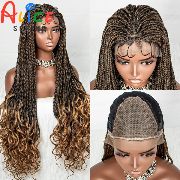 36 Inch 1B-27 Synthetic Braided Lace Front Wig Crochet Braid Lace Wig with Baby Hair for Black Women Knotless Box Braiding Hair