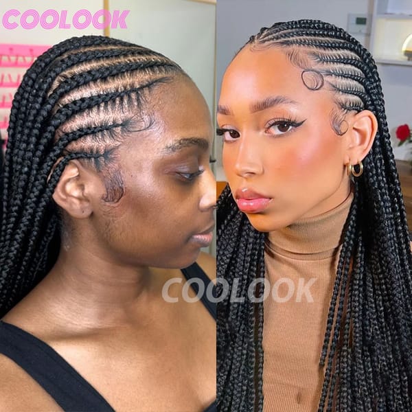 Full Lace Tribal Braids Wigs Synthetic 36" Handmade Cornrow Braided Wigs For Black Women Knotless Box Braids Wigs With Baby Hair