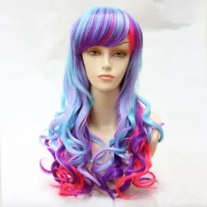 Women Wig Long Multicolor Curly Wavy Hair Wig Ladies Party Full Wig