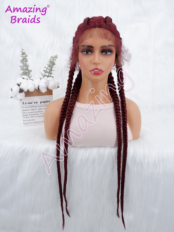 34inch Synthetic Mixed Copper Brown Braided Wig Cornrow Braided Wigs 4xTwist Dutch Braids with Baby Hair Box Braid Wigs