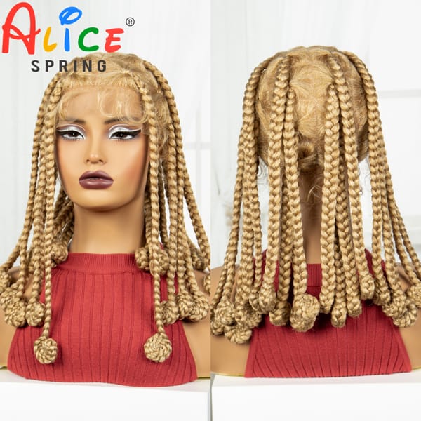 12 Inch Blonde Synthetic Braided Wigs Transparent Full Lace Hair Wigs Bantu Knotless Box Braids with Baby Hair for Black Women