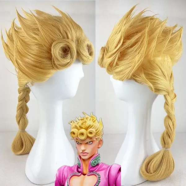 free shipping JoJo Bizarre Adventure Giorno Giovanna Long Golden Braid Styled Hair Wig