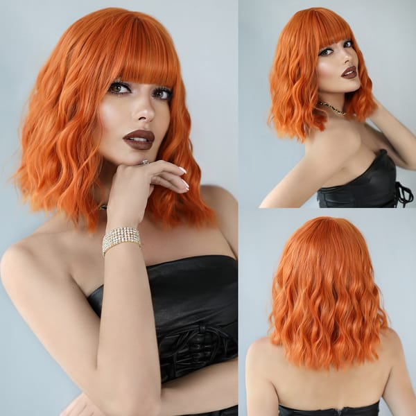 14“ Short Omber Dirty orange 8Style Shoulder Length  Wavy Women’s Cosplay Hair Wig for Halloween Christmas Anime Wigs