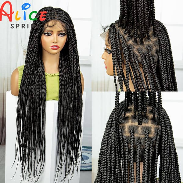 34 Inches Synthetic Full Lace Knotless Box Braided Wigs for Black Women Transparent Lace Front Braided Lace Wigs with Baby Hair