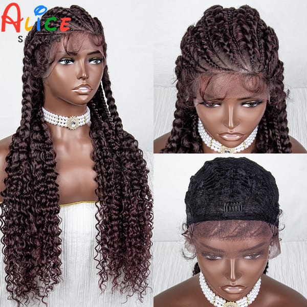 Curly Synthetic Braided Lace Wig Cornrow Knotless Lace Front Braiding Hair Wig for Black Women Crochet Braids Wig with Baby Hair