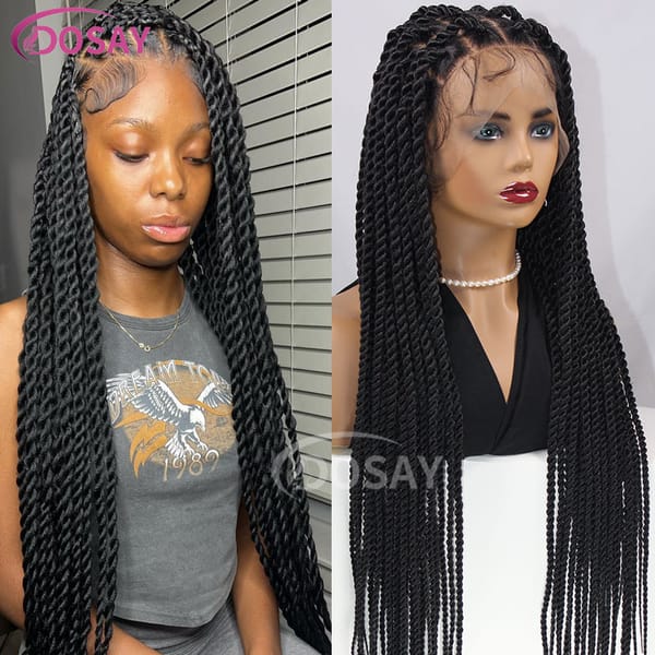 Synthetic 36" Senegalese Twist Braided Wig Full Lace Faux Locs Wig Black Lace Front Knotless Braiding Hair Wig With Baby Hair