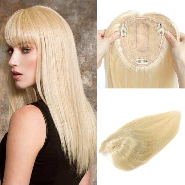 12x13cm Straight Human Hair Topper With Bangs for Women European Invisible 3D Hair Toupee Clips In Hair Extensions Hairpiece