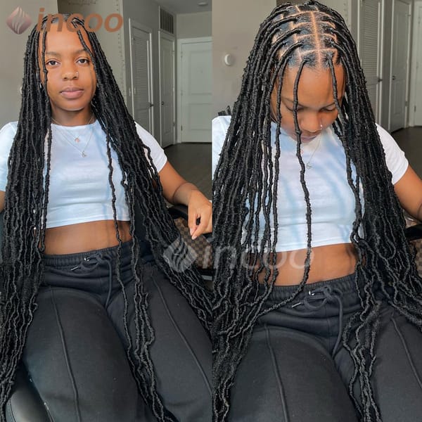 Synthetic Full Lace Cornrow Box Braids Wig 40 Inch Butterfly Faux Locs Crochet Goddess Braids Pre Looped Distressed Twist Hair
