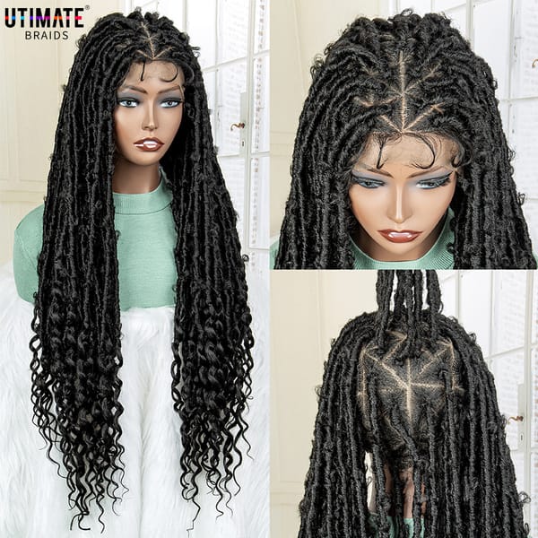 Synthetic Braided Wigs 28 Inches Full Lace Frontal Wigs Water Curly Wave Knotless Dreadlock Braiding Wigs with Baby Hair