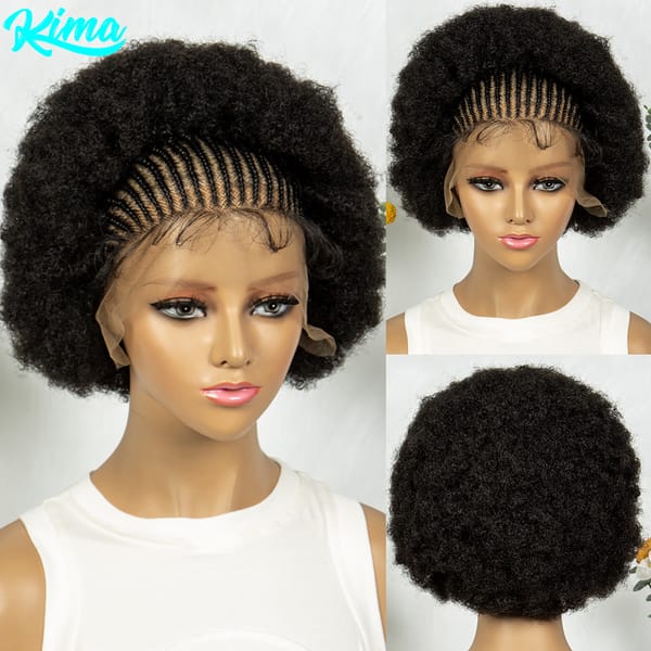 Kima Cornrow Braided Lace Wigs 13x6 Lace Frontal Wig Knotless Puffy Stitch Braids Kinky Hair Wigs for Black Women
