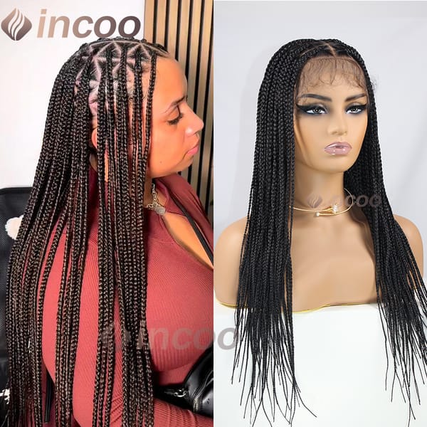 Triangle Knotless Braided Wigs Synthetic Hair Wigs Incoo Full Lace Frontal Wigs Baby Hair Jumbo Box Braids Wig African Wigs 26"
