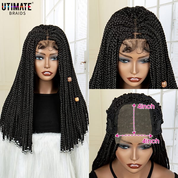 Synthetic Lace Front Wig 4x4 Lace Synthetic Braiding Hair Wig for Black Women 18 Inches Bob Wig Cornrow Braided Wigs African