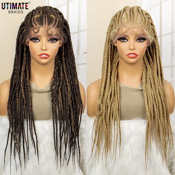 Synthetic Braided Wig Lace Frontal Braided Wig 24 Inch Cornrow Braids Wig with Baby Hair 27/613 Color Wig for Black Women