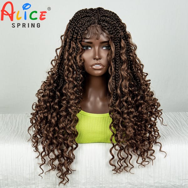 Synthetic Lace Braided Wigs 18 Inch Curly Knotless Box Braids Wig for Black Women 1B/30 Ombre Cornrow Braids Wig PrePlucked Hair