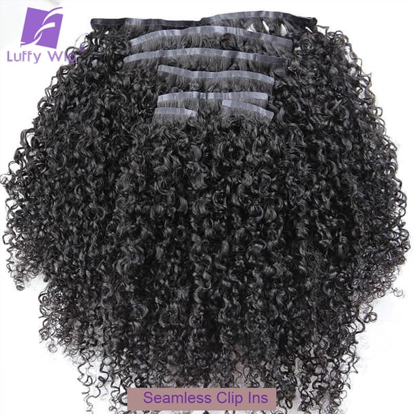 Seamless PU Clip in Hair Extensions Human Hair Brazilian 3C 4A Afro Kinky Curly Hair Bundles Skin Weft Clip Ins Extension 100G