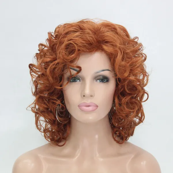 New Fashion 40cm Length Orange Brown Curly Synthetic Hair Women's Cosplay Wig