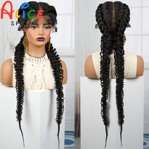 Natural Synthetic Lace Braided Wig 36 Inch Twisted Braids Wig Transparent Lace Front Braided Wigs for Black Women with Baby Hair