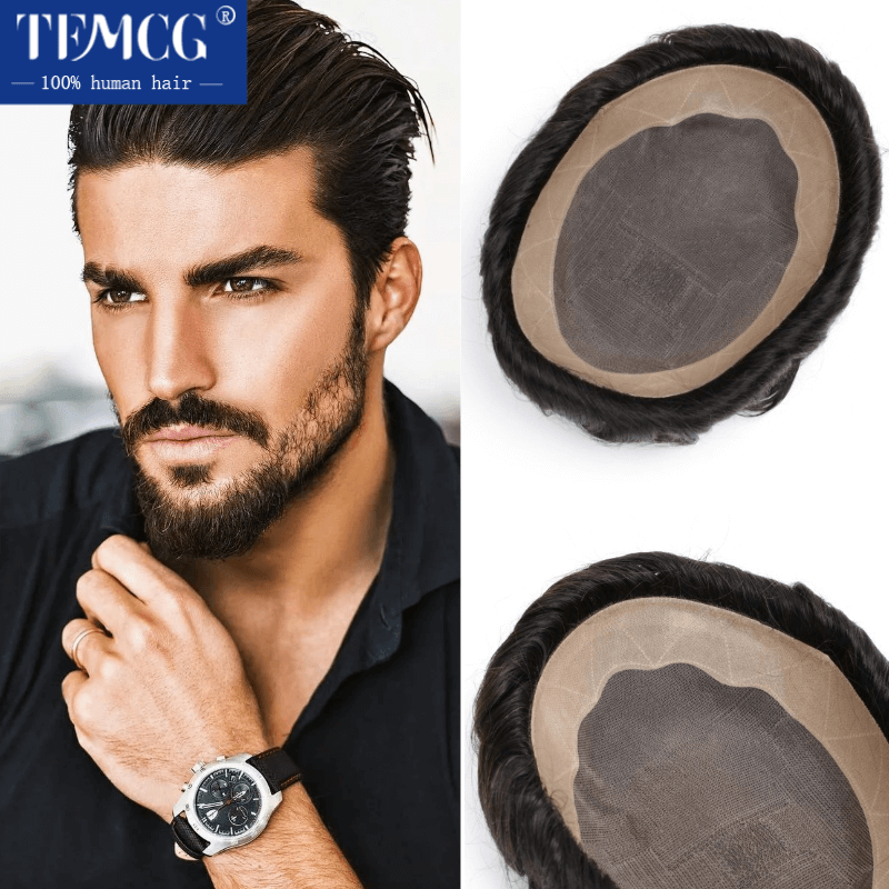 Mono Men Toupee 100% Human Hair Male Wig 130% Density Durable Male Hair Prosthesis Toupee Men Replacement System Wigs For Men