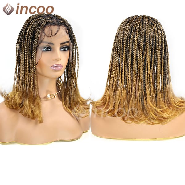 Synthetic Braided Wigs Ombre Blonde Full Lace Front Wigs Box Braided Lace Wig With Baby Hair For Black Women Afro Wig 12 Inches