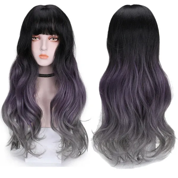 Fashion Gorgeous Long Mixed Black Ombre Wavy Natural Women's Cosplay Hair Wigs
