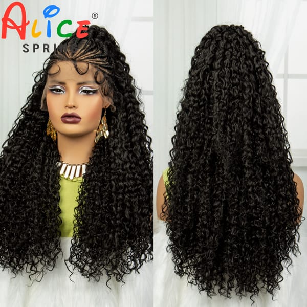 Natural 24 Inch Synthetic Hair Wigs Transparent 13x6 Lace Frontal Braided Wigs Curly Cornrow Braids Wig with Baby Hair for Women