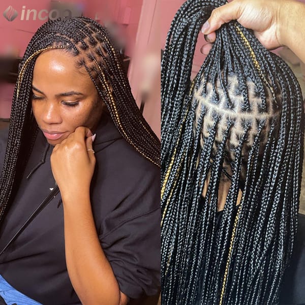 36" Full Lace Braided Wigs Synthetic Small Box Braids Lace Front Wigs Cornrow Knotless Braided Wigs African Square Hair Wigs