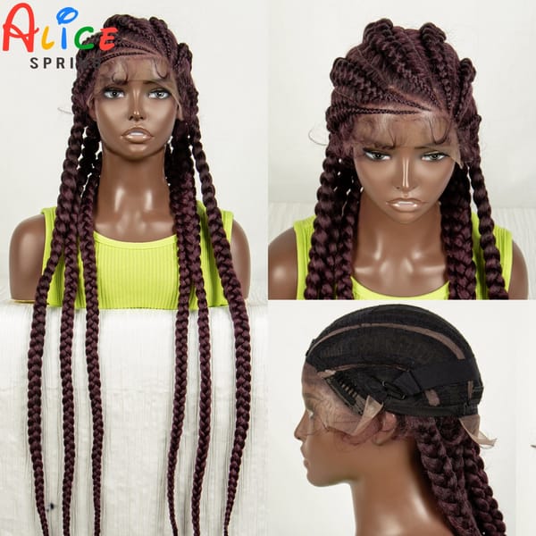 Burgundy Handmade Braided Wigs Synthetic Lace Front Kontless Box Braided Wigs with Baby Hair for Women Twrist Lace Braids Wigs