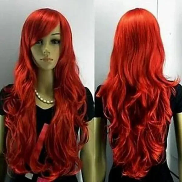 Popular Women Red Long Curly Ladies Cosplay Party Synthetic Hair Wig