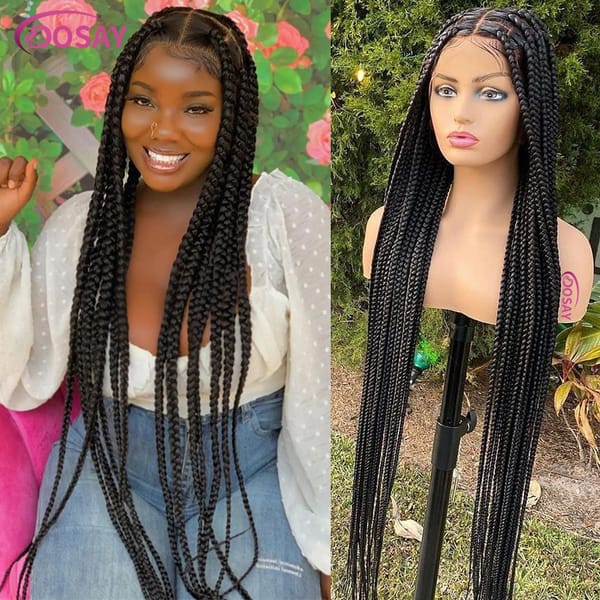 Big Square Knotless Box Braid With Baby Hair 36'' Full Lace Braided Wigs For Black Women Cornrow Braids Synthetic Lace Front Wig