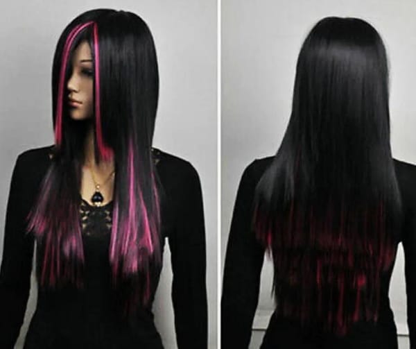 free shipping Lolita Women Long Straight Black Mixed Pink Heat Resistant Cosplay Full Hair Wig