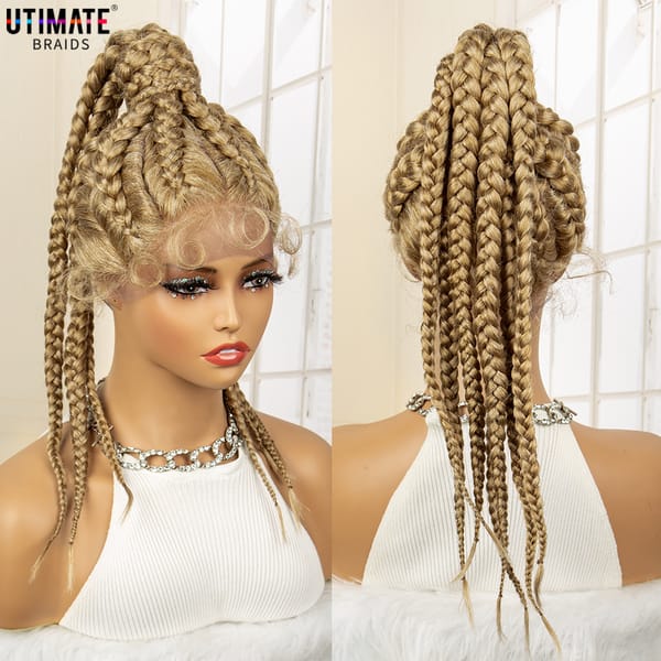 Synthetic Ponytail Braided Wigs Lace Frontal Box Braids Wig with Baby Hair for Black Women 24 Inches Ponytail Braiding Hair Wig