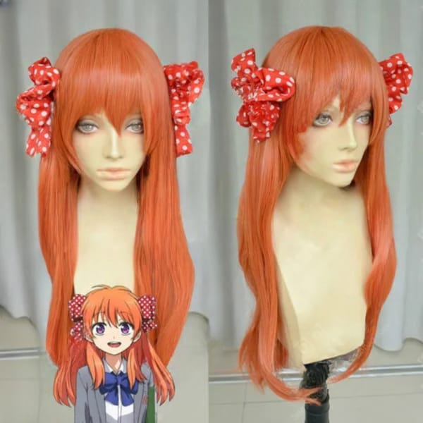 Gekkan Shoujo Nozaki-kun Sakura Chiyo Long Orange Straight Cosplay Party Wig Hair