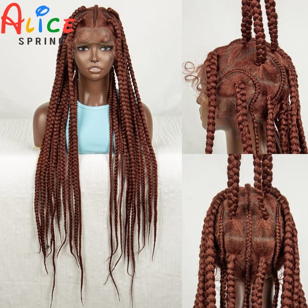 350 Ginger Color Full Lace Braided Wigs Synthetic Knotless Box Twisted Braids Wig for Black Women Lace Front Braiding Hair Wigs