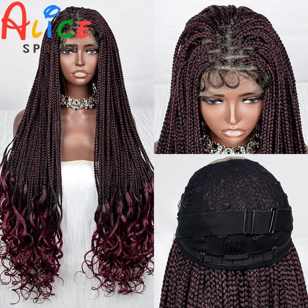 36 Inch 1B-Bug Synthetic Braided Lace Front Wig Crochet Braid Lace Wig with Baby Hair for Black Women Knotless Box Braiding Hair