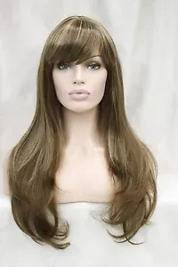 beautiful light brown w/ blonde highlight straight lady' long synthetic hair wig