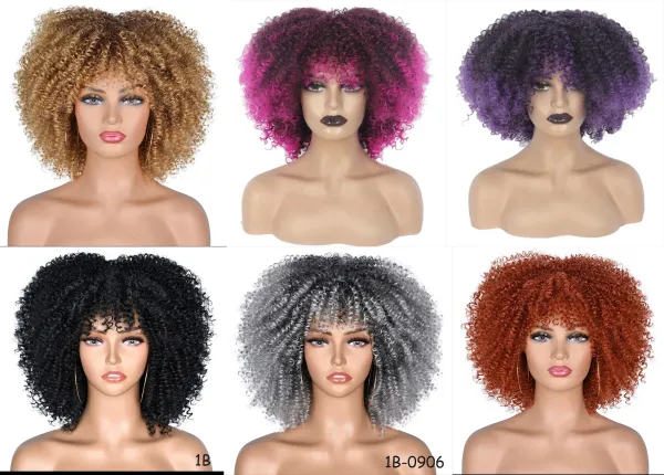 10Colors Women's Short Lolita Wigs Synthetic Afro Kinky Curly Bangs Cosplay Natural Hairs Wig