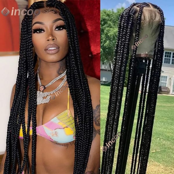 Full Lace Braided Wigs Synthetic for Black Women Cornrow Braids Lace Front Wig Big Square Knotless Box Braids With Baby Hair 36