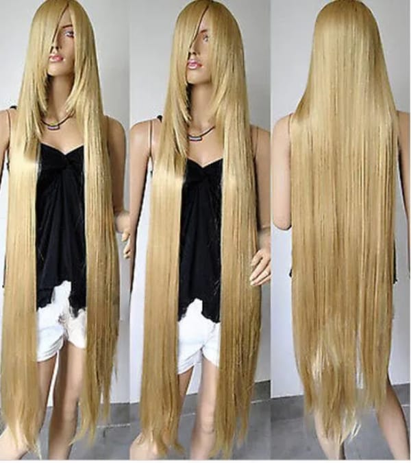 FREE SHIPPING 120cm Long Gold Blonde Straight Cosplay Hair Wig With Bangs wig