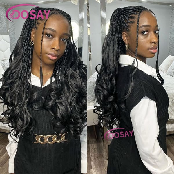 18" Synthetic Braided Wig With Curly End Full Lace Front Wig Transparent Lace For Women Box Braid Wig Curly Hair Lightweight Wig