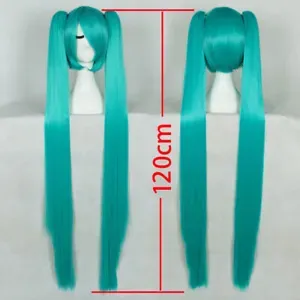 Women Long Green Blue Straight Girl Hair Ladies Wig +120CM Ponytails